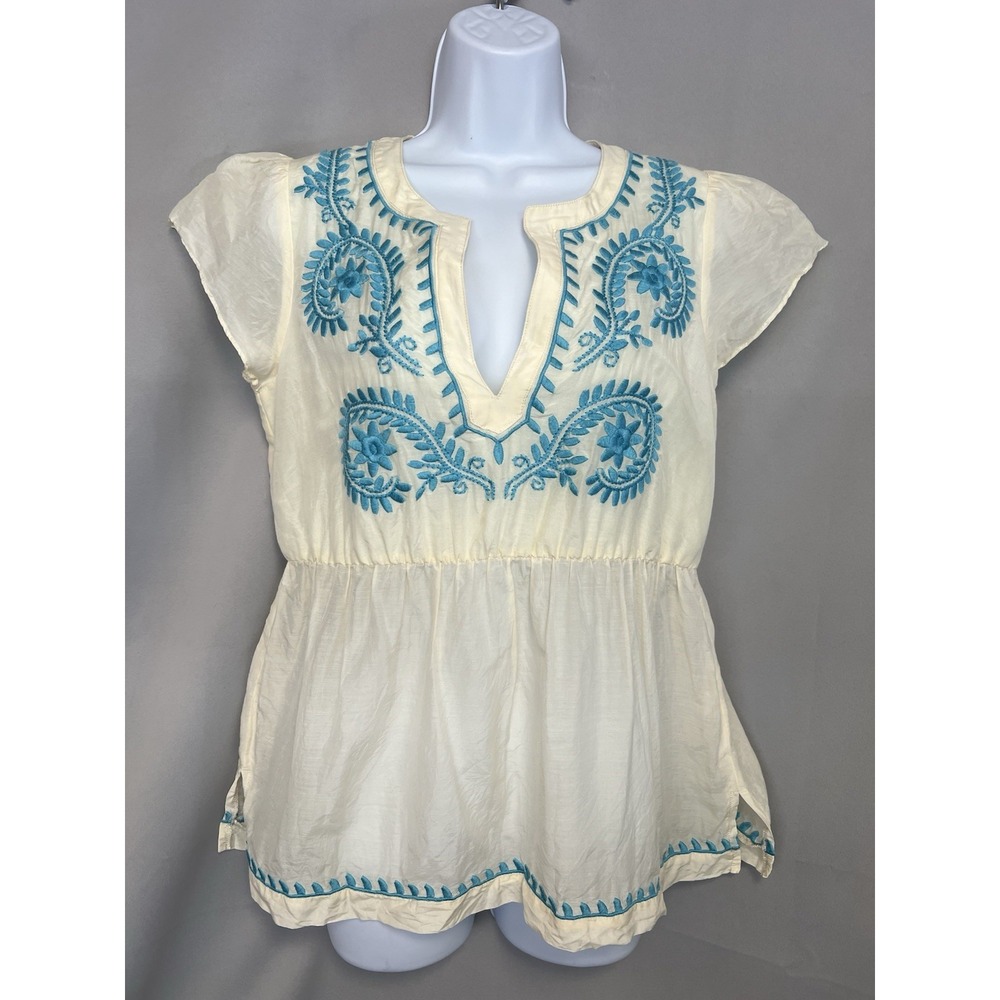 Theme Women's Top turquoise paisley embroidery Medium